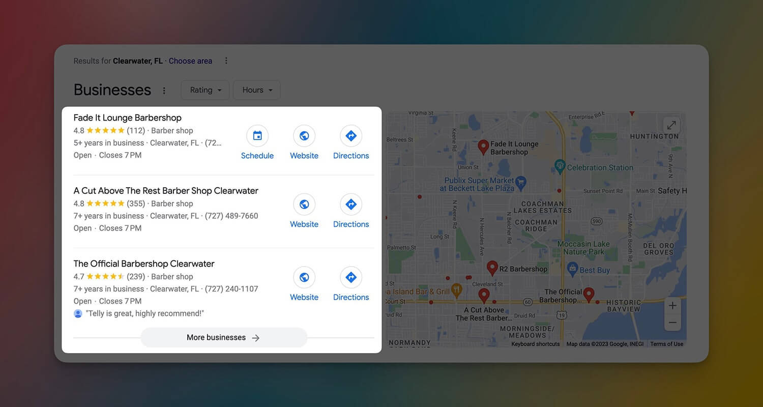 Example of Google 3 Pack on a SERP Page